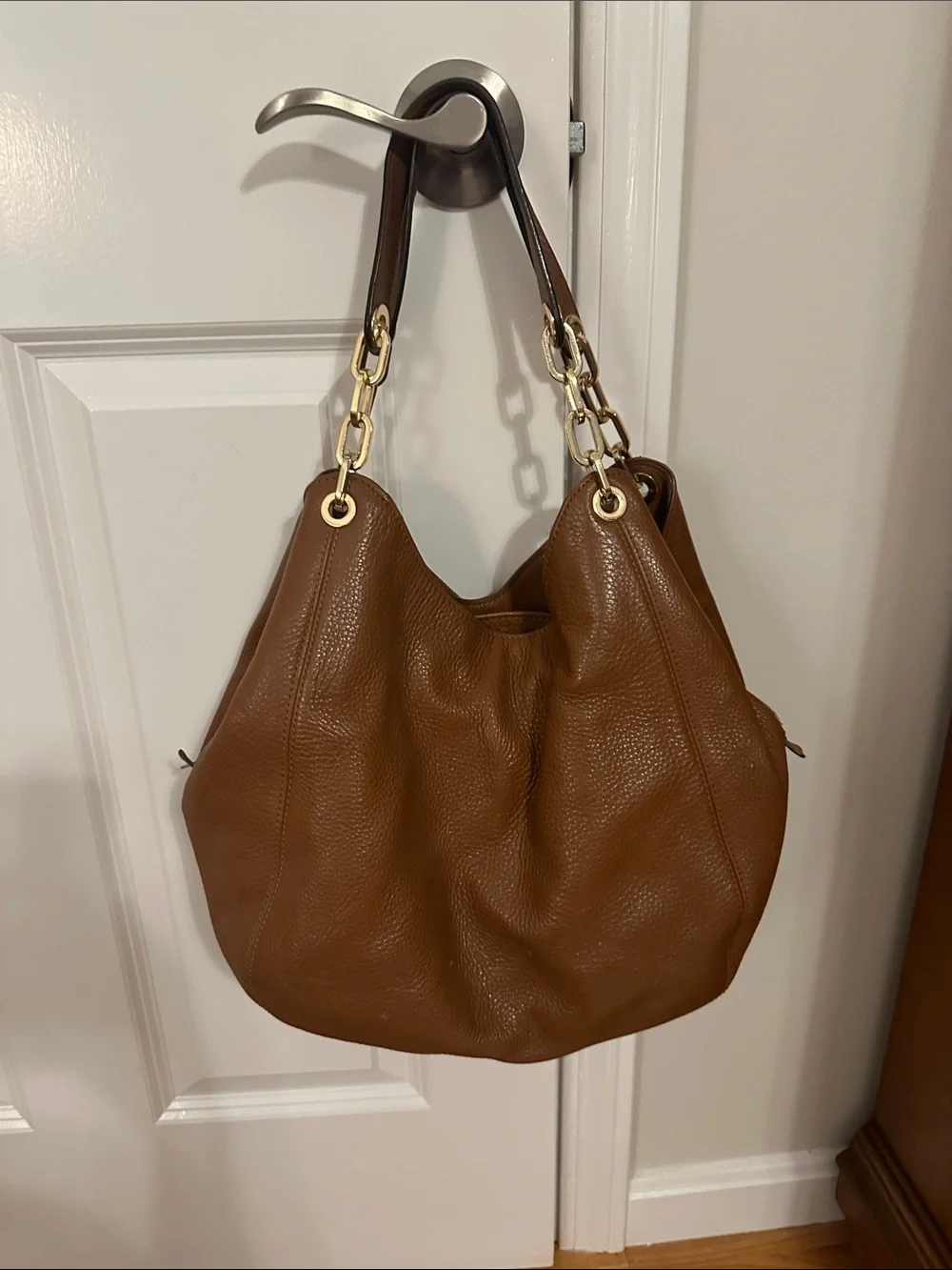 Michael Kors Tan Pebbled Leather Chain-Detail Hobo